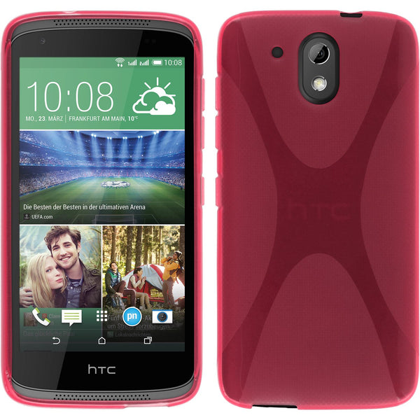 PhoneNatic Case kompatibel mit HTC Desire 326G - pink Silikon Hülle X-Style + 2 Schutzfolien