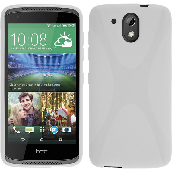 PhoneNatic Case kompatibel mit HTC Desire 326G - weiß Silikon Hülle X-Style + 2 Schutzfolien