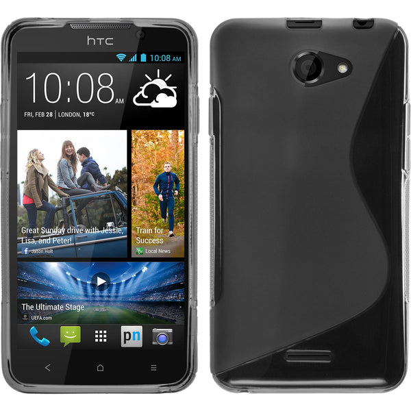 PhoneNatic Case kompatibel mit HTC Desire 516 - grau Silikon Hülle S-Style + 2 Schutzfolien
