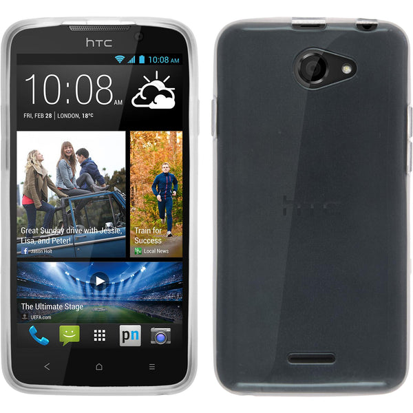 PhoneNatic Case kompatibel mit HTC Desire 516 - weiﬂ Silikon Hülle transparent + 2 Schutzfolien