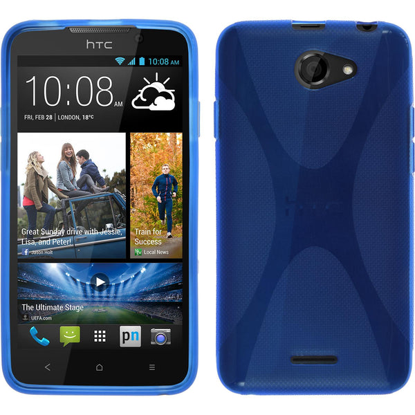 PhoneNatic Case kompatibel mit HTC Desire 516 - blau Silikon Hülle X-Style + 2 Schutzfolien