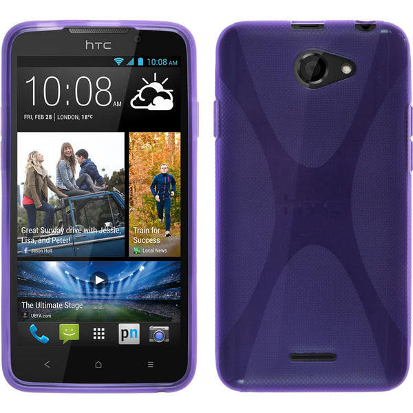 PhoneNatic Case kompatibel mit HTC Desire 516 - lila Silikon Hülle X-Style + 2 Schutzfolien