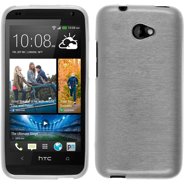 PhoneNatic Case kompatibel mit HTC Desire 601 - weiß Silikon Hülle brushed + 2 Schutzfolien