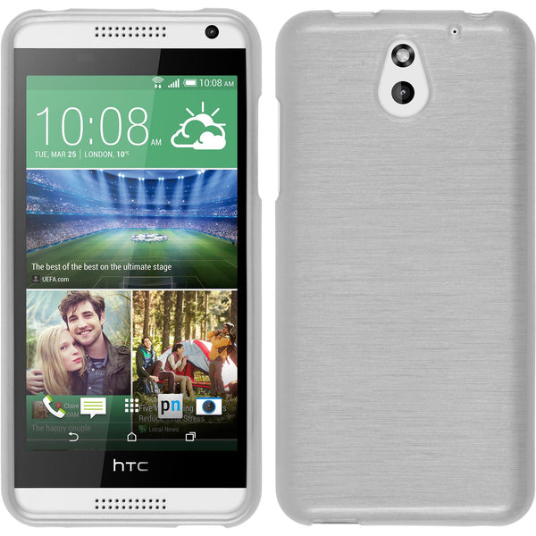 PhoneNatic Case kompatibel mit HTC Desire 610 - weiß Silikon Hülle brushed + 2 Schutzfolien