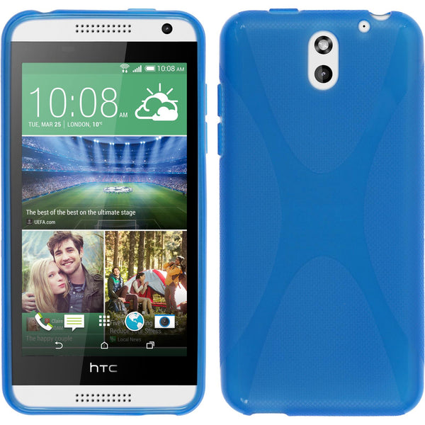 PhoneNatic Case kompatibel mit HTC Desire 610 - blau Silikon Hülle X-Style + 2 Schutzfolien