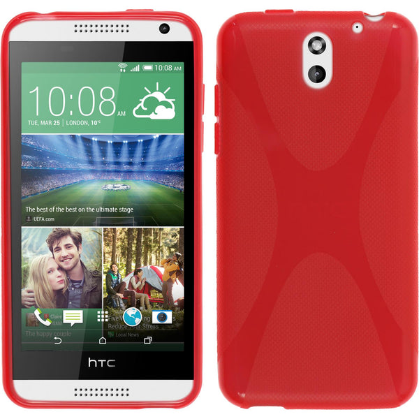 PhoneNatic Case kompatibel mit HTC Desire 610 - rot Silikon Hülle X-Style + 2 Schutzfolien