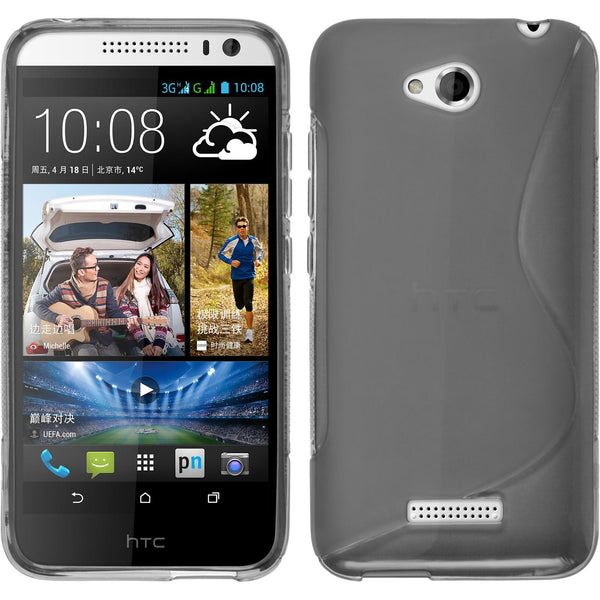PhoneNatic Case kompatibel mit HTC Desire 616 - grau Silikon Hülle S-Style + 2 Schutzfolien