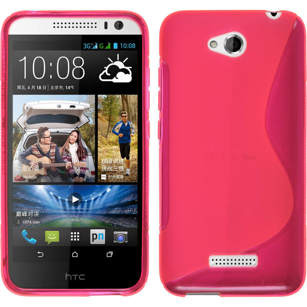 PhoneNatic Case kompatibel mit HTC Desire 616 - pink Silikon Hülle S-Style + 2 Schutzfolien