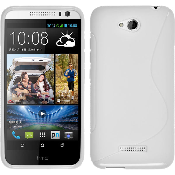PhoneNatic Case kompatibel mit HTC Desire 616 - weiß Silikon Hülle S-Style + 2 Schutzfolien