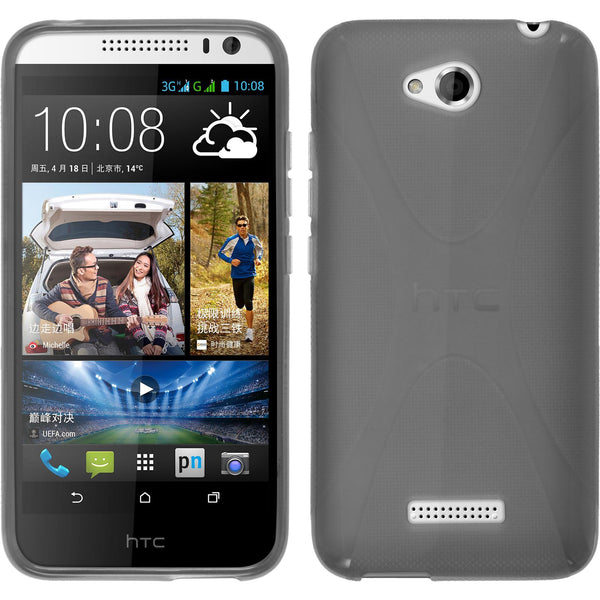 PhoneNatic Case kompatibel mit HTC Desire 616 - grau Silikon Hülle X-Style + 2 Schutzfolien