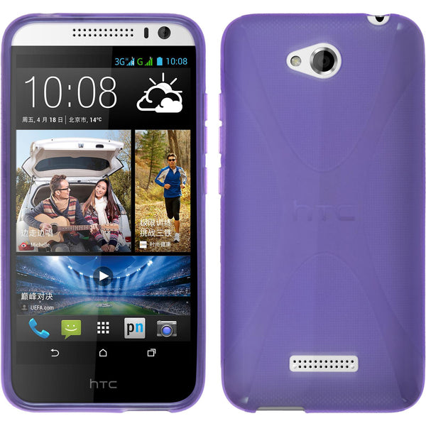 PhoneNatic Case kompatibel mit HTC Desire 616 - lila Silikon Hülle X-Style + 2 Schutzfolien