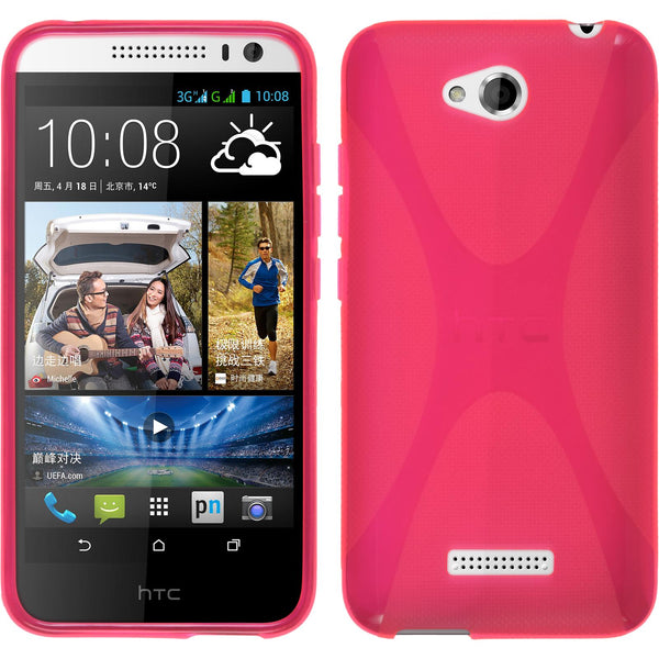 PhoneNatic Case kompatibel mit HTC Desire 616 - pink Silikon Hülle X-Style + 2 Schutzfolien