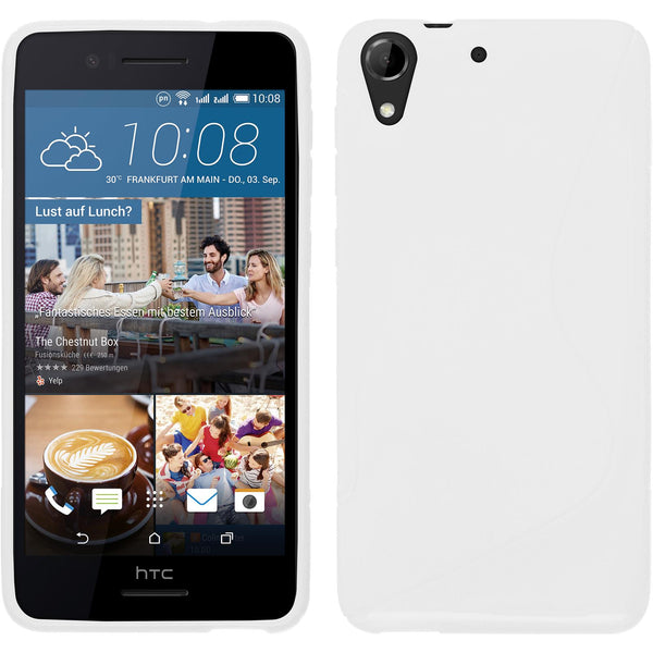 PhoneNatic Case kompatibel mit HTC Desire 728 - weiß Silikon Hülle S-Style + 2 Schutzfolien