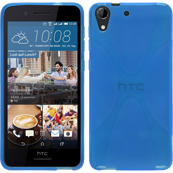PhoneNatic Case kompatibel mit HTC Desire 728 - blau Silikon Hülle X-Style + 2 Schutzfolien