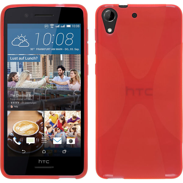 PhoneNatic Case kompatibel mit HTC Desire 728 - rot Silikon Hülle X-Style + 2 Schutzfolien