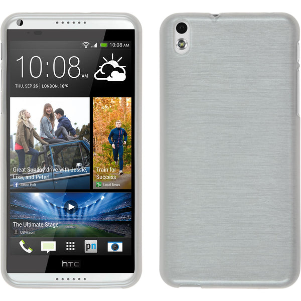 PhoneNatic Case kompatibel mit HTC Desire 816 - weiß Silikon Hülle brushed + 2 Schutzfolien