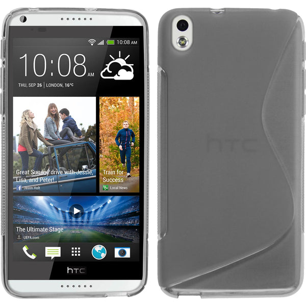 PhoneNatic Case kompatibel mit HTC Desire 816 - grau Silikon Hülle S-Style + 2 Schutzfolien