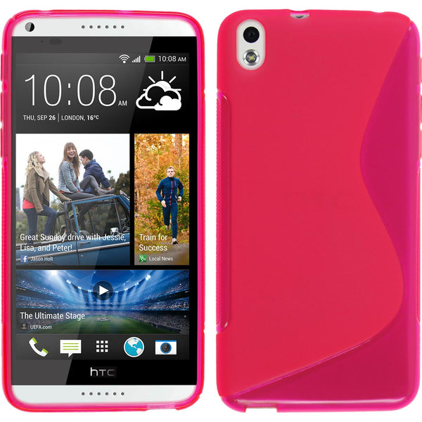 PhoneNatic Case kompatibel mit HTC Desire 816 - pink Silikon Hülle S-Style + 2 Schutzfolien