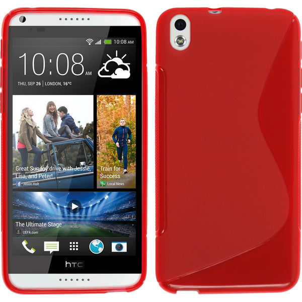 PhoneNatic Case kompatibel mit HTC Desire 816 - rot Silikon Hülle S-Style + 2 Schutzfolien