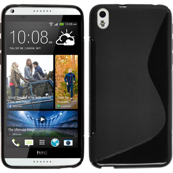 PhoneNatic Case kompatibel mit HTC Desire 816 - schwarz Silikon Hülle S-Style + 2 Schutzfolien