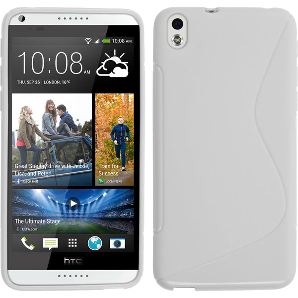 PhoneNatic Case kompatibel mit HTC Desire 816 - weiﬂ Silikon Hülle S-Style + 2 Schutzfolien