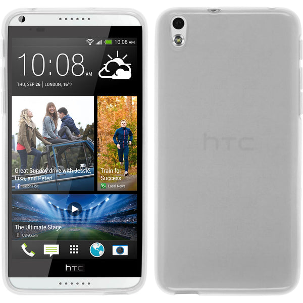 PhoneNatic Case kompatibel mit HTC Desire 816 - weiß Silikon Hülle transparent + 2 Schutzfolien