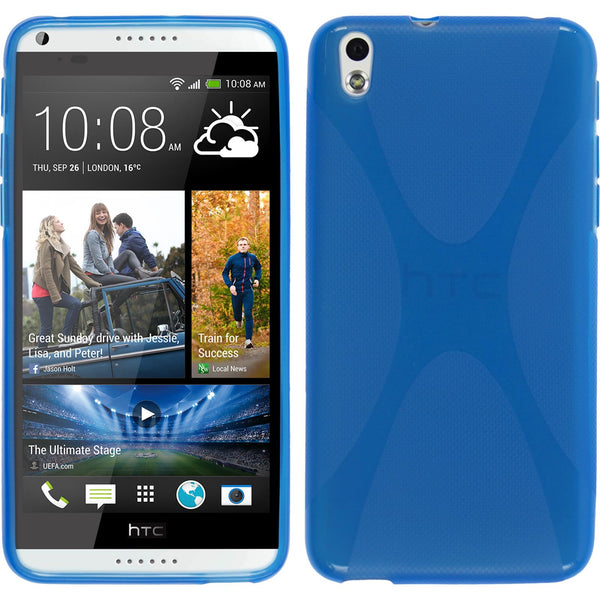 PhoneNatic Case kompatibel mit HTC Desire 816 - blau Silikon Hülle X-Style + 2 Schutzfolien