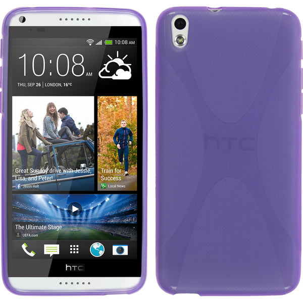 PhoneNatic Case kompatibel mit HTC Desire 816 - lila Silikon Hülle X-Style + 2 Schutzfolien