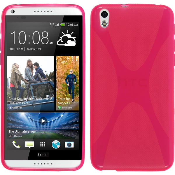 PhoneNatic Case kompatibel mit HTC Desire 816 - pink Silikon Hülle X-Style + 2 Schutzfolien