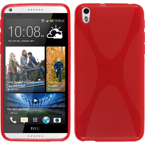 PhoneNatic Case kompatibel mit HTC Desire 816 - rot Silikon Hülle X-Style + 2 Schutzfolien
