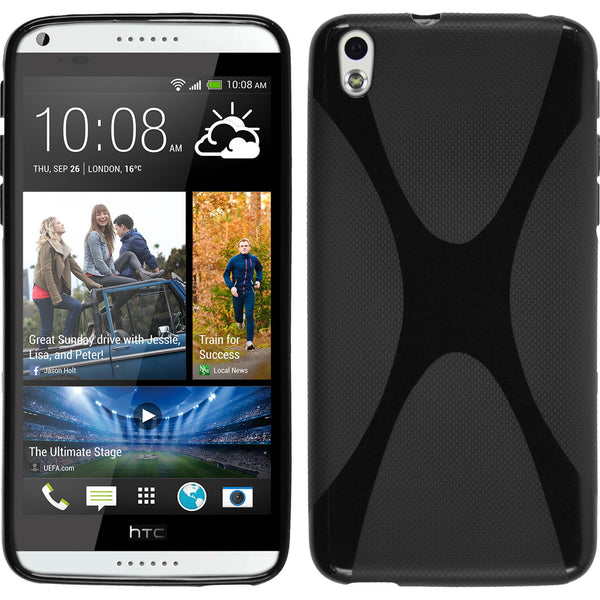 PhoneNatic Case kompatibel mit HTC Desire 816 - schwarz Silikon Hülle X-Style + 2 Schutzfolien