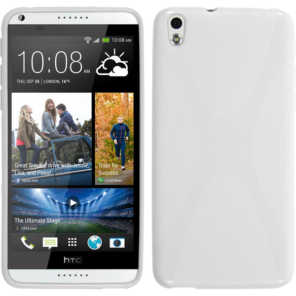 PhoneNatic Case kompatibel mit HTC Desire 816 - weiß Silikon Hülle X-Style + 2 Schutzfolien