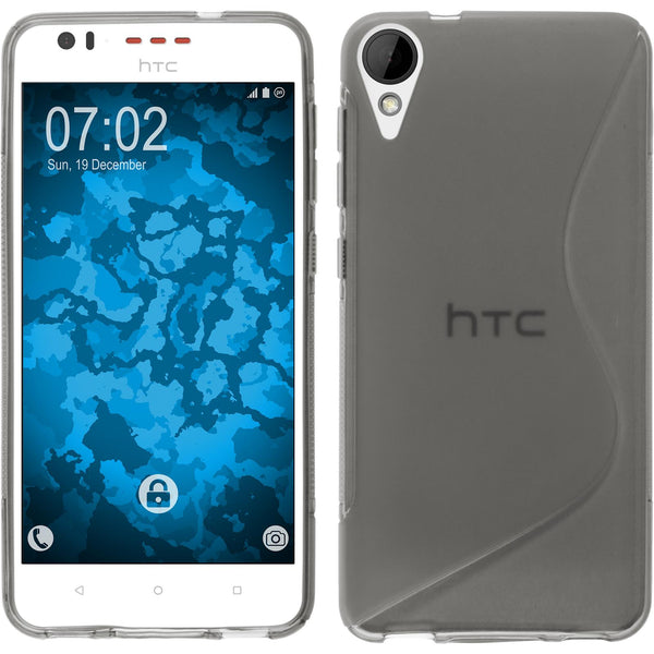 PhoneNatic Case kompatibel mit HTC Desire 825 - grau Silikon Hülle S-Style + 2 Schutzfolien