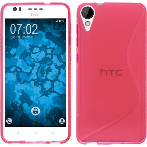 PhoneNatic Case kompatibel mit HTC Desire 825 - pink Silikon Hülle S-Style + 2 Schutzfolien