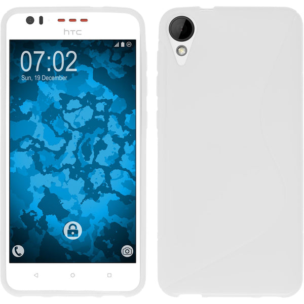 PhoneNatic Case kompatibel mit HTC Desire 825 - weiß Silikon Hülle S-Style + 2 Schutzfolien