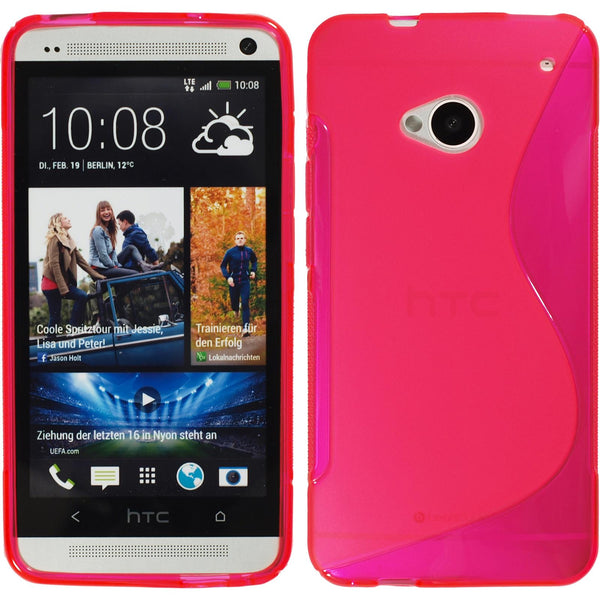 PhoneNatic Case kompatibel mit HTC One - pink Silikon Hülle S-Style + 2 Schutzfolien