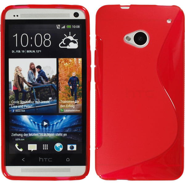 PhoneNatic Case kompatibel mit HTC One - rot Silikon Hülle S-Style + 2 Schutzfolien
