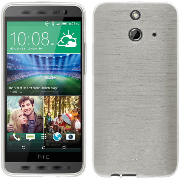 PhoneNatic Case kompatibel mit HTC One E8 - weiﬂ Silikon Hülle brushed + 2 Schutzfolien