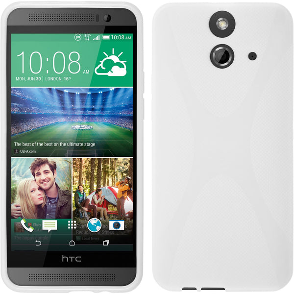 PhoneNatic Case kompatibel mit HTC One E8 - weiß Silikon Hülle X-Style + 2 Schutzfolien