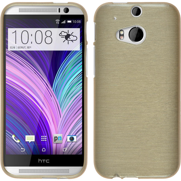 PhoneNatic Case kompatibel mit HTC One M8 - gold Silikon Hülle brushed + 2 Schutzfolien