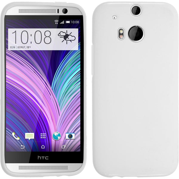 PhoneNatic Case kompatibel mit HTC One M8 - weiß Silikon Hülle matt + 2 Schutzfolien