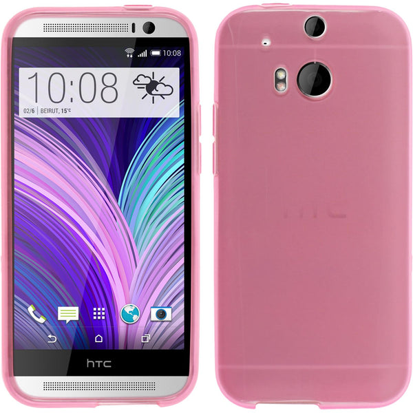 PhoneNatic Case kompatibel mit HTC One M8 - rosa Silikon Hülle transparent + 2 Schutzfolien