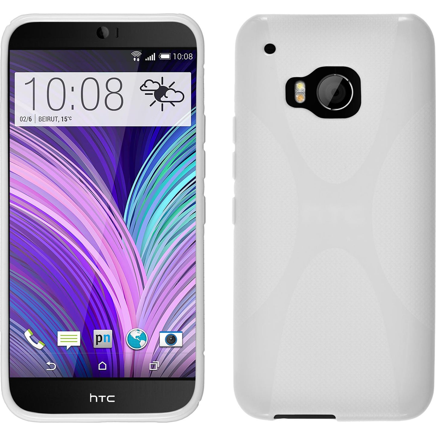 PhoneNatic Case kompatibel mit HTC One M9 - weiﬂ Silikon Hülle X-Style + 2 Schutzfolien