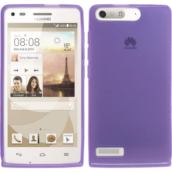 PhoneNatic Case kompatibel mit Huawei Ascend P7 Mini - lila Silikon Hülle transparent + 2 Schutzfolien