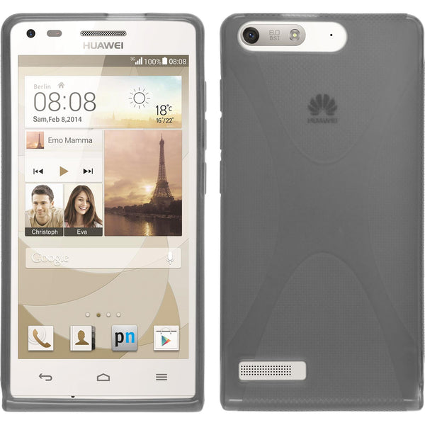 PhoneNatic Case kompatibel mit Huawei Ascend P7 Mini - grau Silikon Hülle X-Style + 2 Schutzfolien