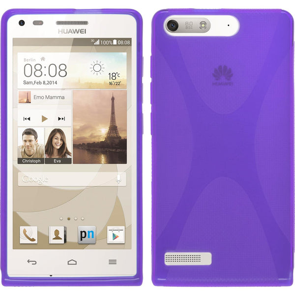 PhoneNatic Case kompatibel mit Huawei Ascend P7 Mini - lila Silikon Hülle X-Style + 2 Schutzfolien