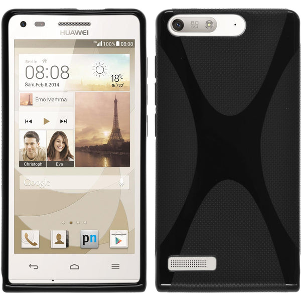 PhoneNatic Case kompatibel mit Huawei Ascend P7 Mini - schwarz Silikon Hülle X-Style + 2 Schutzfolien