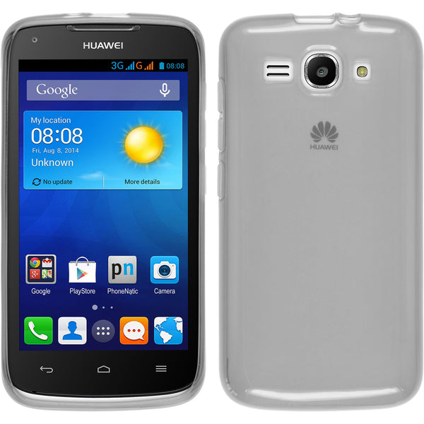 PhoneNatic Case kompatibel mit Huawei Ascend Y520 - weiﬂ Silikon Hülle transparent + 2 Schutzfolien