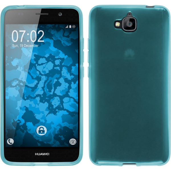 PhoneNatic Case kompatibel mit Huawei Enjoy 5 - türkis Silikon Hülle transparent + 2 Schutzfolien