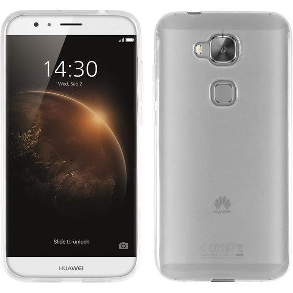 PhoneNatic Case kompatibel mit Huawei G8 - weiﬂ Silikon Hülle transparent + 2 Schutzfolien